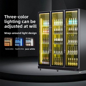 Réfrigérateur vertical sans givre pour boissons, double porte vitrée, éclairage LED, vitrine de présentation de boissons pour supermarché - Product Image 1