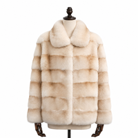 Poncho court d'hiver Saga Furs certifié en fourrure de renard ivoire champagne pour femme, coupe-vent, teint uni, col rabattable en fourrure de dos de renard, polyester