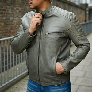 Veste d'hiver pour homme en cuir d'agneau véritable de qualité supérieure, style motard, fourrure de mouton, coupe classique ajustée, vêtement d'extérieur authentique - Product Image 3