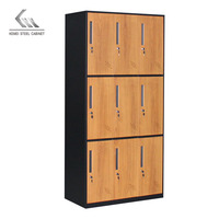Casier de vestiaire à 9 portes en bois grainé avec rangement en acier, casiers métalliques pour salle de sport, chambre et personnel scolaire