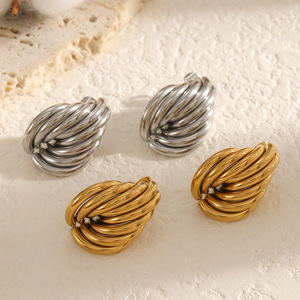 Pendientes con forma de corazón, diseño geométrico de acero inoxidable de varias líneas para mujer, ocasión de regalo TE60618 G S - Product Image 1