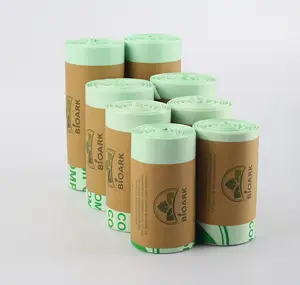 Biodegradable And Compostable Bin Liners Trash Bags Corn Starch Trash Bag ASTMD6400 EN13432 On Roll