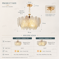Lustre en verre à feuillage élégant, suspension multicouche en forme de feuille, hauteur réglable, en alliage de zinc doré à la française, pour la maison et la salle à manger
