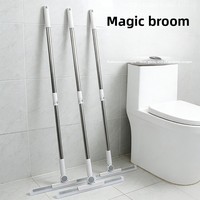 Balai Magique Multifonctionnel avec Serpillère et Balayette, Combo Nettoyant pour Sols, Manche en Plastique Manuel, Serpillère Anti-Poils, Écologique et Durable
