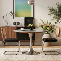 Petite table à manger ronde de style vintage avec plateau en bois de frêne et pieds en acier inoxydable en forme de tulipe pour usage domestique