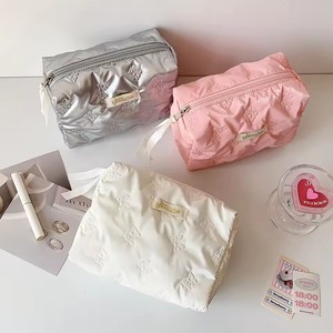 Bolsa de almacenamiento de cuidado de la piel de gran capacidad con lazo de color sólido brillante portátil para niña - Product Image 1