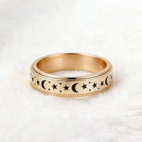 Bague Rotative Lumineuse en Acier Inoxydable Plaqué Or Rose Étanche avec Motifs Galaxie, Étoile et Lune pour Femme et Homme – Tendance Mariage