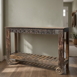 Handmade Heritage Carved <b>Console</b> Luxury Antique Design Style Rustic Living Room Furniture Marble Glass <b>for</b> <b>Entry</b> Villa Hotel - Product Image 6