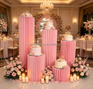 Support à gâteau blanc en papier pliable pour mariage, ornements colonnes romaines, avec couvercles en acrylique pour table <span class=keywords><strong>de</strong></span> desserts - Product Image 5