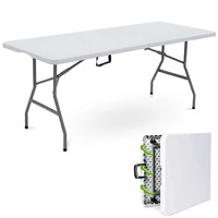 Table pliante moderne en plastique écologique à demi-pliage avec cadre métallique pour mobilier d'hôtel, salle à manger, facile à nettoyer, portable, intérieur/extérieur