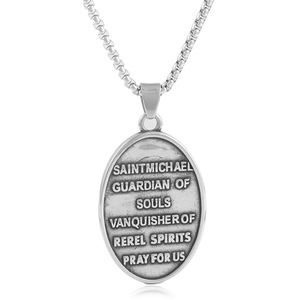 <b>St</b>. <b>Michael</b> Angel Pendant Stainless Steel Oval <b>Necklace</b> Silver Gold Men's Fashion Jewelry Gift 240225 - Product Image 2