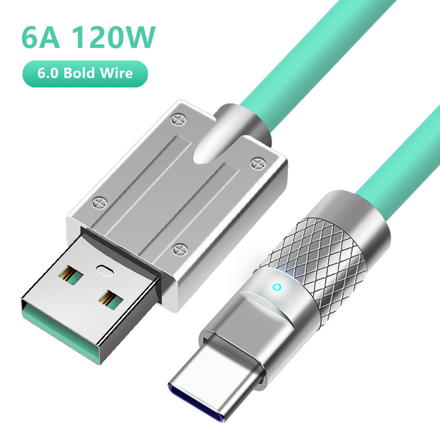 120W USB a to USB C Fast Charging Cable 6.0 Thick Wire TPE Flexible Pure Copper Conductor for Computer & Camera