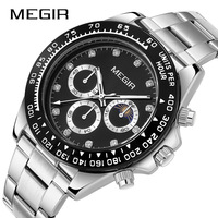 Jam Tangan Quartz Pria MEGIR 1095 Klasik Fashion Multifungsi Dial Baja Tali Silikon 3ATM Bisnis Elegan Hadiah Arloji Pria