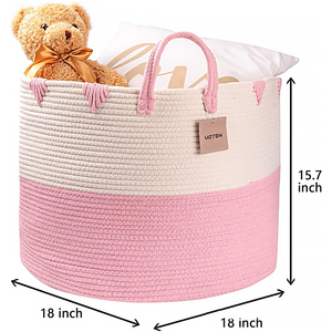 Cesto de Almacenamiento Plegable Extra Grande de Cuerda de Algodón Tejida en Varios Colores, Ideal para Ropa de Bebé y Regalos - Product Image 6
