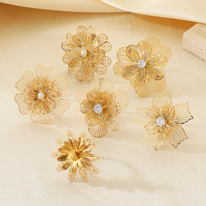 Bague géométrique multicouche en acier inoxydable haut de gamme, style rétro européen et américain, motif <span class=keywords><strong>tournesol</strong></span>, style <span class=keywords><strong>cour</strong></span>, pour femme, dorée et tendance - Product Image 3