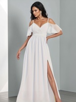 Robes de mariée en mousseline à épaules dénudées, robe blanche longue en mousseline pour femme, robe de soirée sur mesure longueur ras du sol, robe de mariée