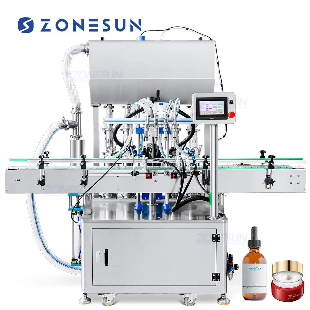 ZONESUN ZS-YT4T-4PX Automatic 4 Heads Face beauty Cream Vertical Cosmetics Paste Bottle Filling Machine With Feeding Pump