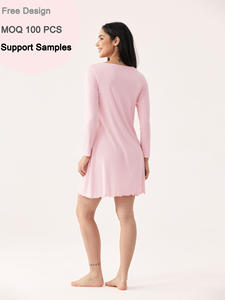 Camisón de <span class=keywords><strong>Dormir</strong></span> Personalizado para Mujer, Color Rosa, Algodón Orgánico Suave, Bambú, Certificado OEKO-TEX, Camisón Acanalado - Product Image 4