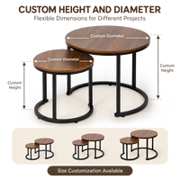 Ensemble de tables basses gigognes rondes en gros d'usine, plateau en bois grainé, tables d'appoint empilables pour salon et décoration intérieure