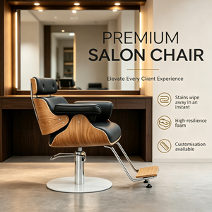 Fauteuil <span class=keywords><strong>de</strong></span> Barbier Haut <span class=keywords><strong>de</strong></span> Gamme en Bois Courbé, Pivotant à 360°, Hydraulique, Ergonomique, Réglable en Hauteur, Design Moderne, Durable, Revêtement PU Imperméable - Product Image 1
