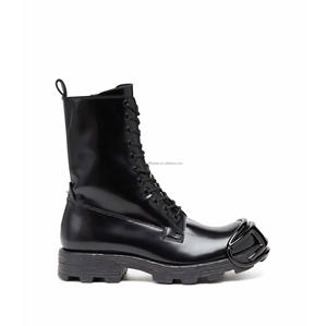 Botas de cuero de becerro unisex con cremallera lateral, punta redonda, de cuero genuino, talla estándar, con caja, estilo <span class=keywords><strong>Derby</strong></span>, con cordones y tacón de martillo. - Product Image 3