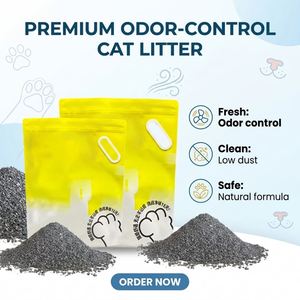 Litière pour chat en bentonite activée à base de charbon, contrôle puissant des odeurs, agglomération rapide, sable d'argile concassé, vente en gros directe usine OEM - Product Image 1