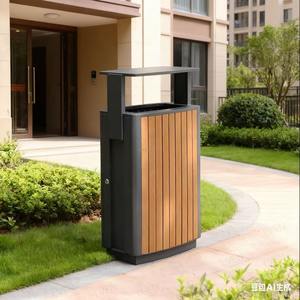 Poubelle extérieure à compartiment unique pour parcs et zones panoramiques, seau sanitaire résistant à la corrosion et à la rouille - Product Image 3