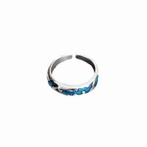S925 Sterling Silver Cloisonne Enamel <b>Ring</b> Blue Pink Geometric Design <b>Adjustable</b> Unisex Everyday Wear Jewelry - Product Image 5