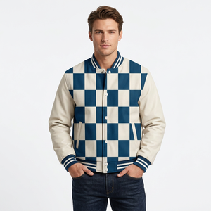 New Arrival Puff Printing 100% Wool Eco-Friendly Varsity <b>Jackets</b> with Front Logo Windproof Breathable Winter Casual Outdoor Wear - Product Image 1