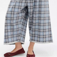 Pantalon large à carreaux pour femme, taille élastique, coupe décontractée, style décontracté, longueur genou, idéal pour l'automne