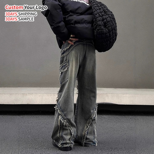 High Quality Mid Washed Wide Leg Vintage Denim <b>Overalls</b> Distressed Baggy Hip Hop Straight Fit Custom Designer Fashion Pants <b>Men</b> - Product Image 3