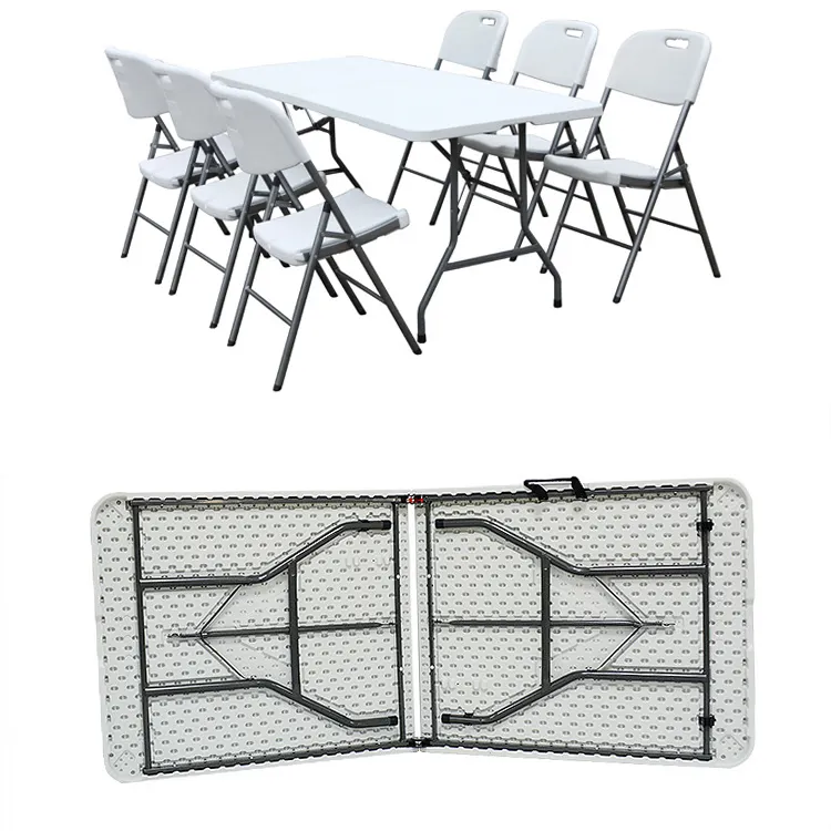 Hot Sale Indoor Outdoor Events Wedding Popular Rectangular White HDPE Plastic Folding Picnic Dining Table