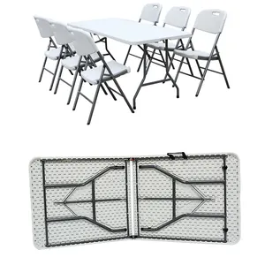 热卖室内户外活动婚礼流行矩形白色HDPE塑料折叠野餐餐桌