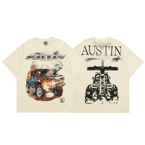 Camiseta gráfica Premium Hell Street Star para hombre, estilo callejero, camiseta de algodón retro europea americana, camiseta con estampado de estrellas vintage - Product Image 6