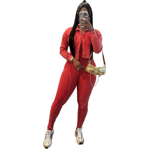 Traje casual de dos piezas para <span class=keywords><strong>mujer</strong></span>, mono de color frito y teñido a la moda - Product Image 5