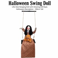 SIPKLR Décoration de poupée oscillante d'Halloween 140 cm, ours en peluche avec yeux rouges LED et robe florale, pour fête de porche