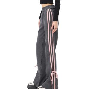 Pantalon de survêtement décontracté pour femme, coupe droite, version étroite, avec nœud et trois bandes, design mode, qualité supérieure, vente en gros - Product Image 1