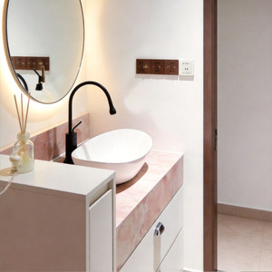 Meuble de salle de bain autoportant en céramique avec vasque, en pierre de Feng Shui, couleur crème - Product Image 3