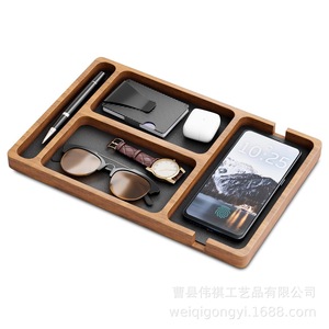 Organizador de escritorio de madera con compartimentos para gafas, teléfono, auriculares y accesorios, color retro rectangular - Product Image 1