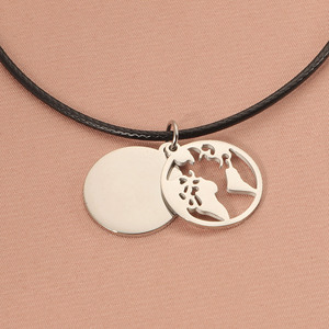 Collier circulaire géométrique avec <span class=keywords><strong>carte</strong></span> du <span class=keywords><strong>monde</strong></span> ajourée, chaîne de clavicule, bijoux pour hommes et femmes - Product Image 6
