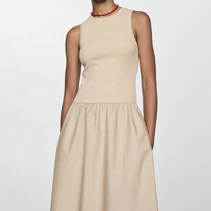 <span class=keywords><strong>Prix</strong></span> usine femmes nouvelle mode col rond sans manches Maxi robe élégante coton lin mélangé couleur unie lavable - Product Image 3