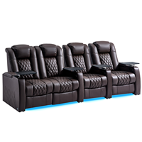 Moderne Heimkino-Sitzgruppe aus hochwertigem Vollnarbenleder mit 4 Sitzen, Dual-Motor, USB-C, Ablage und Stauraum