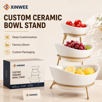 Bol à collation en céramique blanc personnalisé à trois couches avec motif floral, plateau de présentation sûr pour les aliments (conforme aux normes FDA LFGB), cadeau de fête OEM, vente en gros en vrac États-Unis Canada