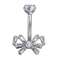 Pendentif papillon en titane ASTM F136 serti de zircone, piercing de nombril à filetage interne 14G, bijoux de piercing à filetage interne