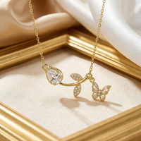 Collier Tendance Papillon Tulipe Entièrement Pavé de Zircons, Plaqué Or 18K, Chaîne de Clavicule Délicate, Bijou de Niche Luxe Léger, Idéal Cadeau