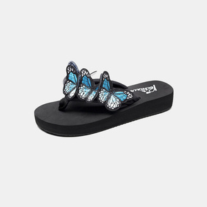 Sandales d'été pour femmes, talon moyen de 3 cm, antidérapantes, avec nœud brodé, tongs d'été cousues à la main - Product Image 1