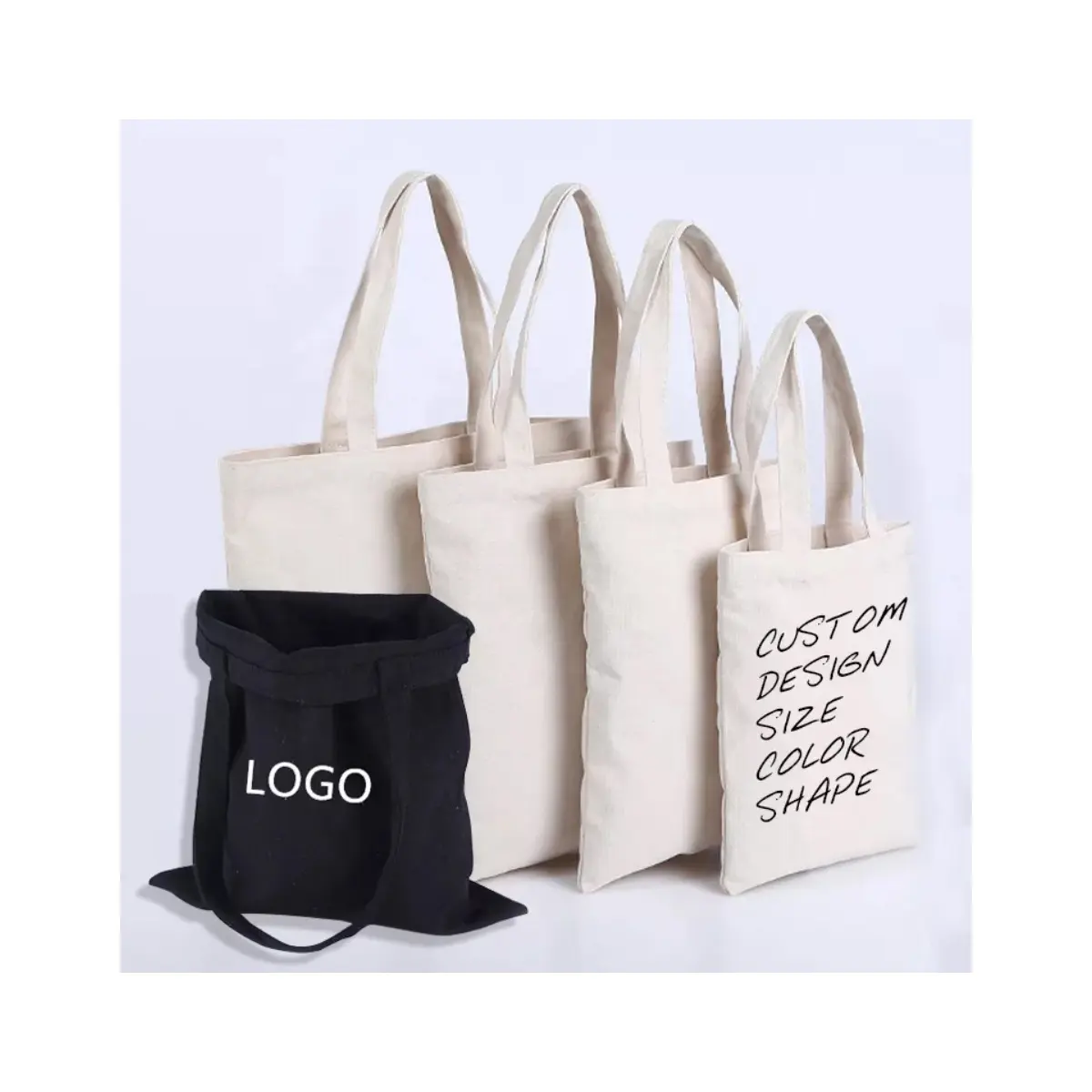 Commercio all'ingrosso personalizzato stampato dimensioni standard colore riutilizzabile Eco Friendly 100% cotone organico shopping bag tela tote bag 500 - 999 pi