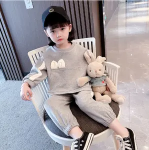 Conyson Latest Fashion Designers Non-hooded Long Sleeves Cute Bowknot Baby Girl Clothes Track Cartoon Kids Autumn Clothing Sets