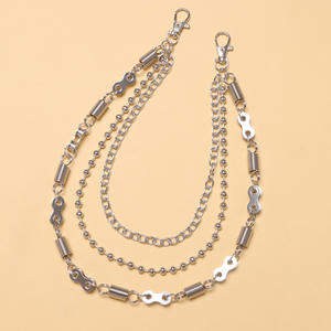 Chaîne de taille punk à trois couches pour jeans, avec perles rondes en argent tibétain et fermoir à ressort, chaîne de corps décontractée et tendance - Product Image 4
