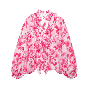 Camisa de Gasa Floral para Mujer MYST&ZA, Elegante, Dulce, Versátil, con Estampado Decorativo en Capas, Nueva para Primavera/Verano, Modelo 5029086 - Product Image 4